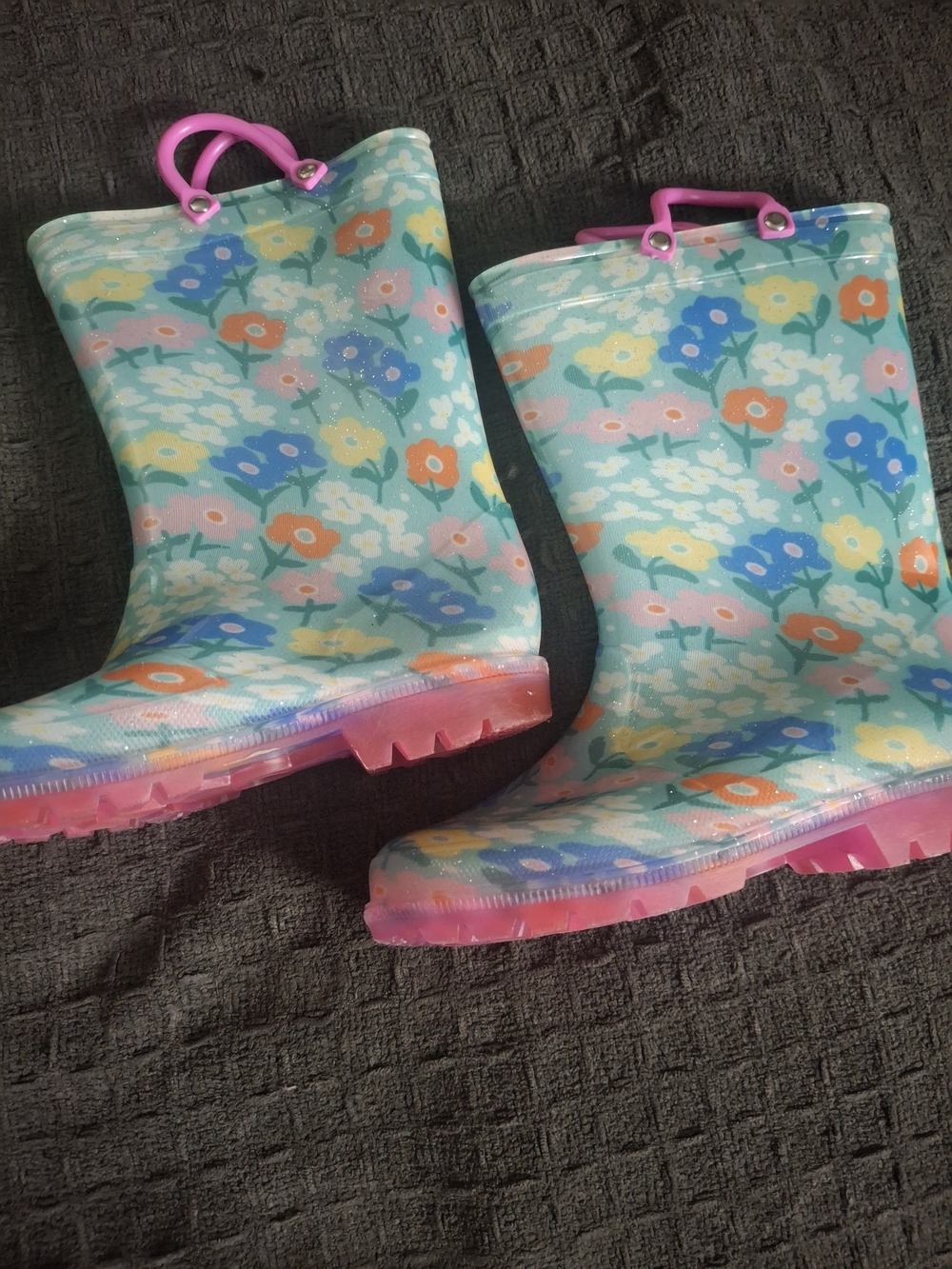 Kids Floral Rain Boots - Pink & Teal